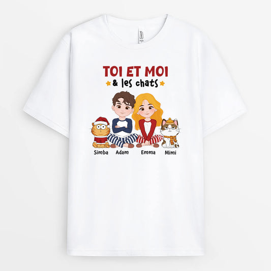 3378AFR1 toi moi et les chats version noel tee shirt personnalise couple