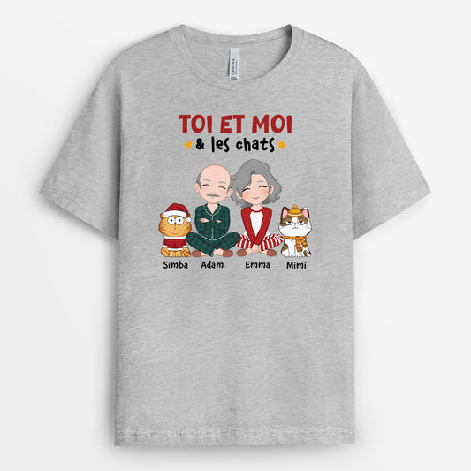 3378AFR2 toi moi et les chats version noel tee shirt personnalise couple