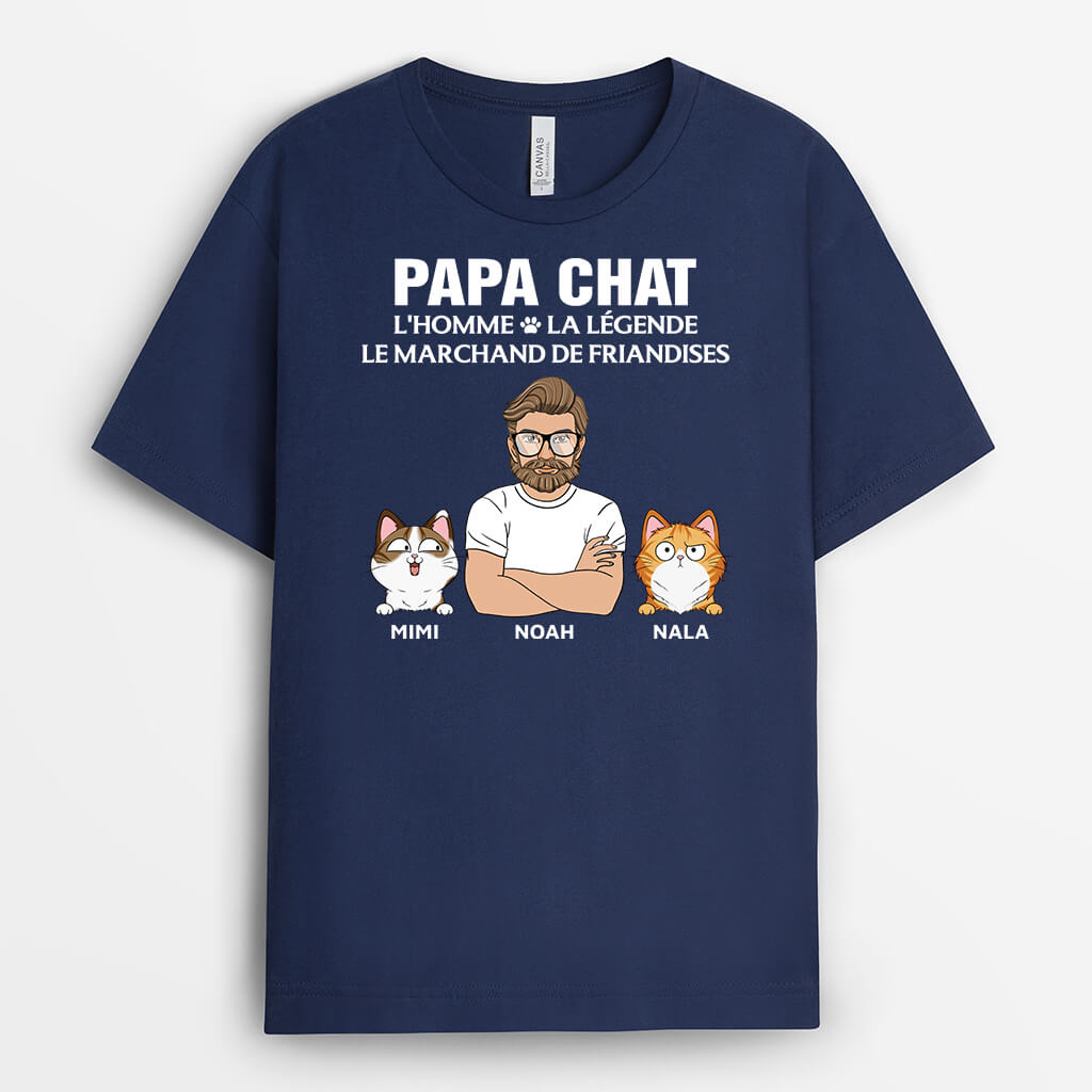 3388AFR2 papa chat le marchand de friandises tee shirt avec des chats