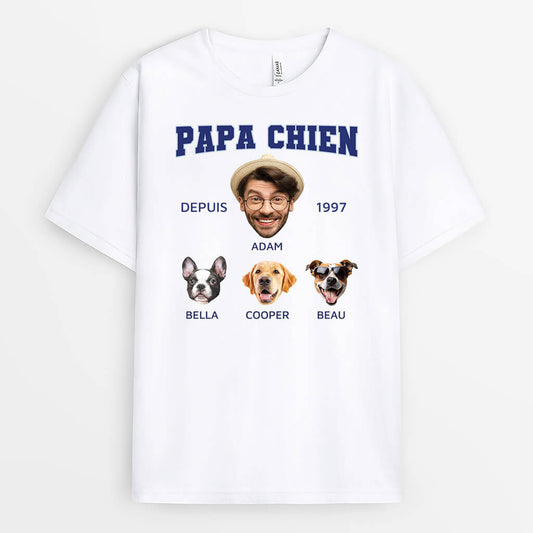 3393AFR1 papa chien avec visage et lannee de naissance t shirt chien personnalise