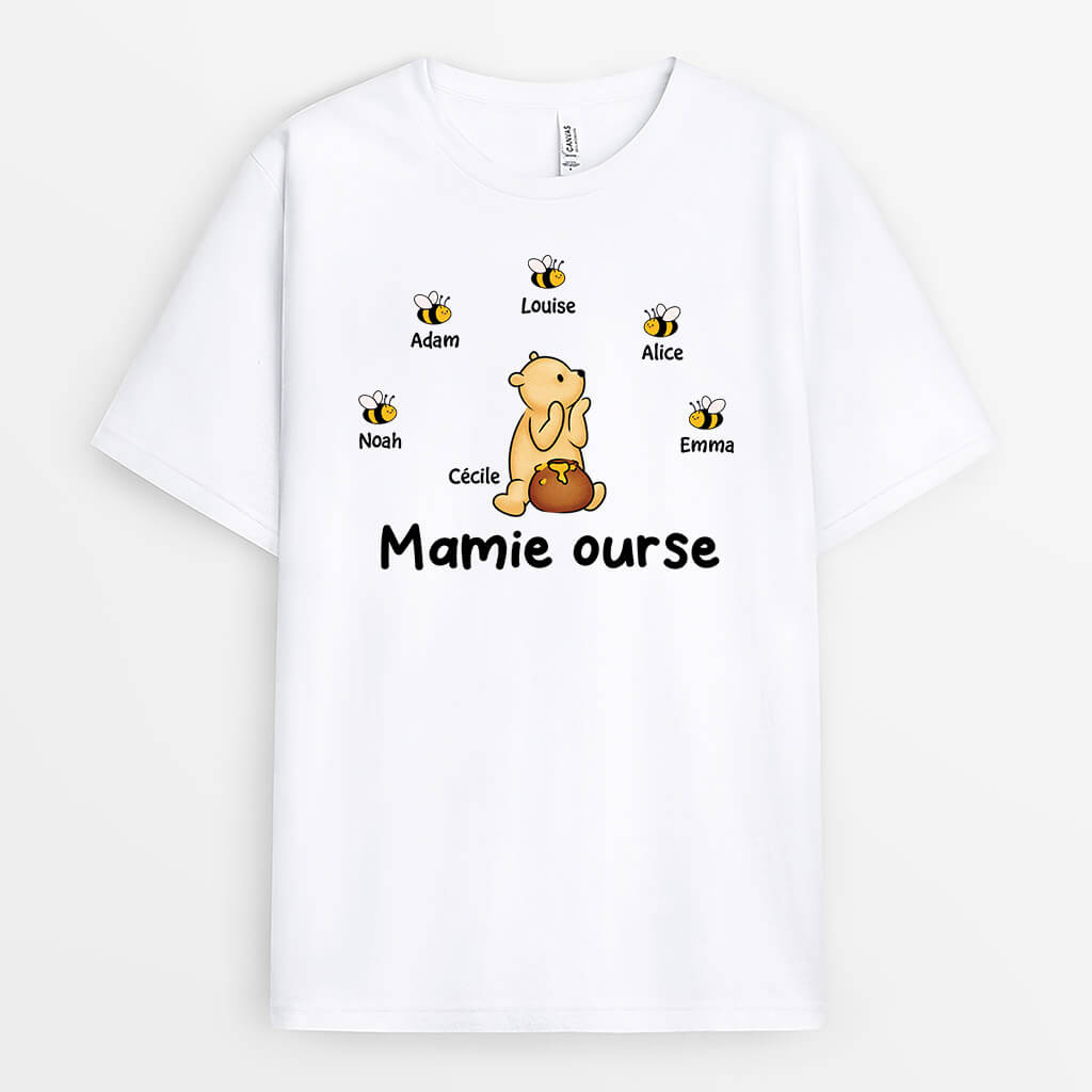 3394AFR1 mamie ourse miel et les abeilles tee shirt personnalise mamie