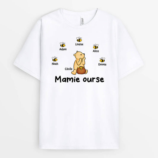 3394AFR1 mamie ourse miel et les abeilles tee shirt personnalise mamie