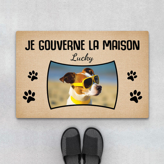 3397DFR1 je gouverne la maison avec photo du chien Paillasson chien personnalise