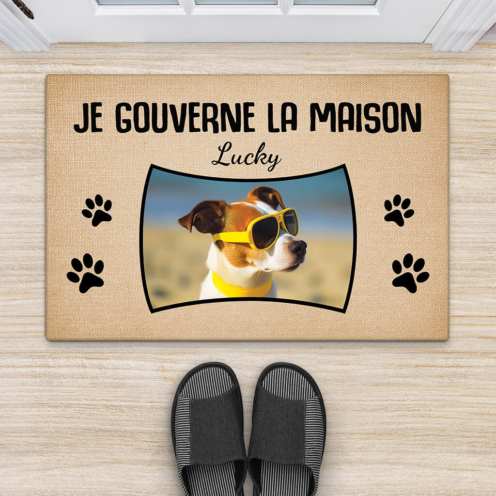 3397DFR2 je gouverne la maison avec photo du chien paillasson chien personnalise