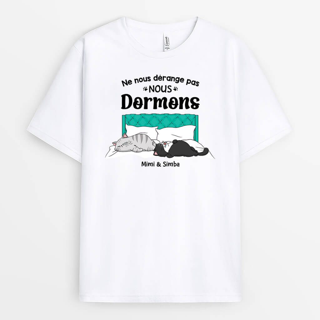 3398AFR1 ne me derange pas je dors version chat tee shirt personnalise chat