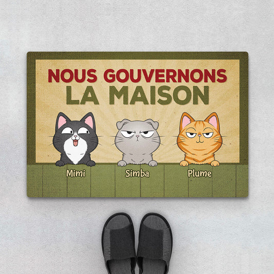 3408DFR1 nous gouvernons la maison style retro version chat paillasson personnalise chat