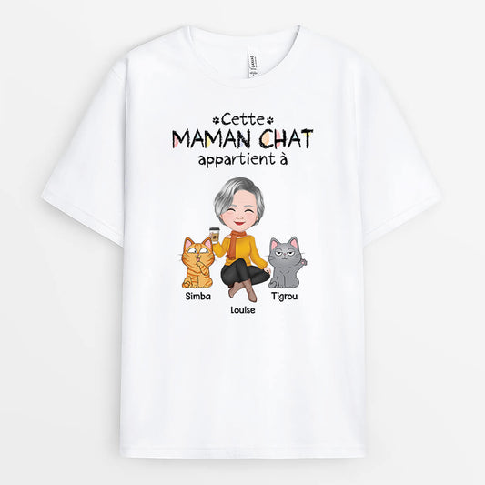 3412AFR1 cette maman chat appartient a avec chats mignons tee shirt chat personnalise