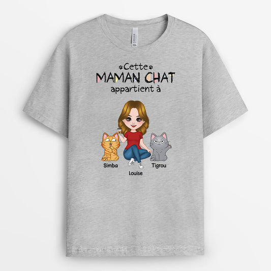 3412AFR2 cette maman chat appartient a avec chats mignons tee shirt chat personnalise