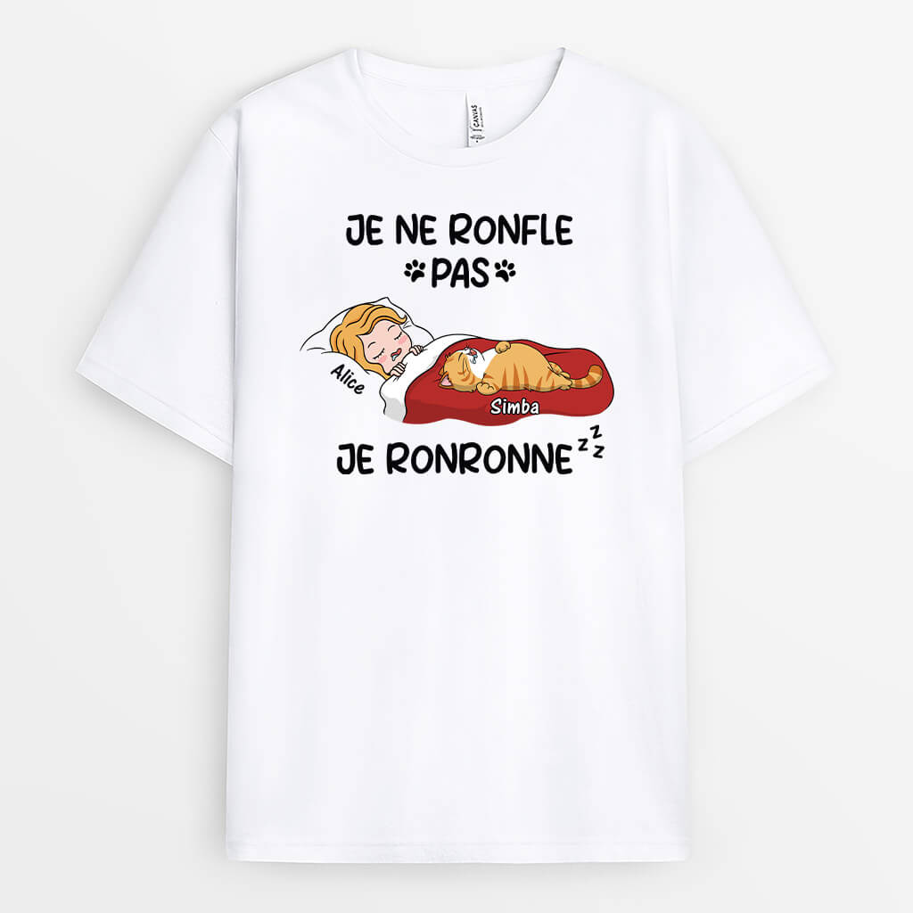 3414AFR1 je ne ronfle pas je ronronne version chat qui dort t shirt personnalise chat