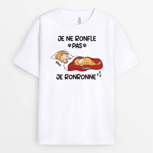 3414AFR1 je ne ronfle pas je ronronne version chat qui dort t shirt personnalise chat