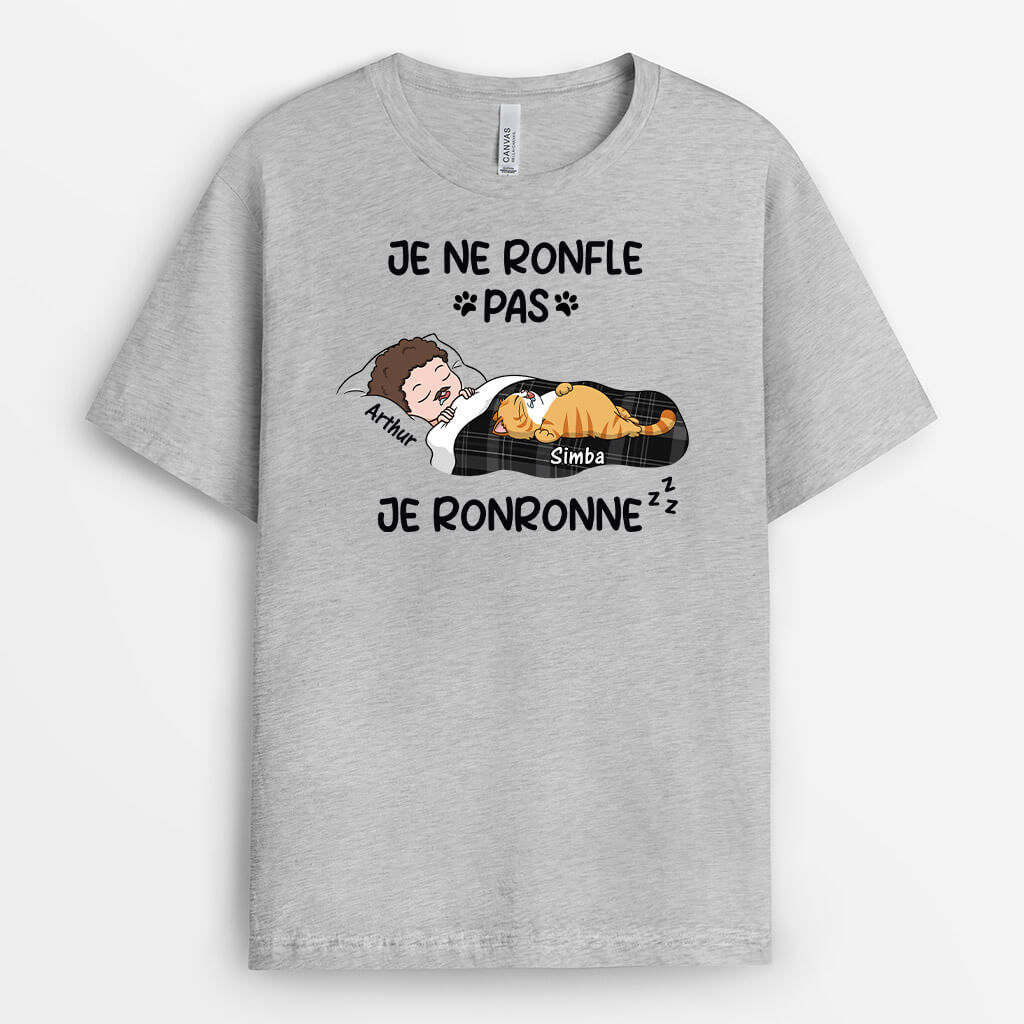 3414AFR2 je ne ronfle pas je ronronne version chat qui dort t shirt personnalise chat