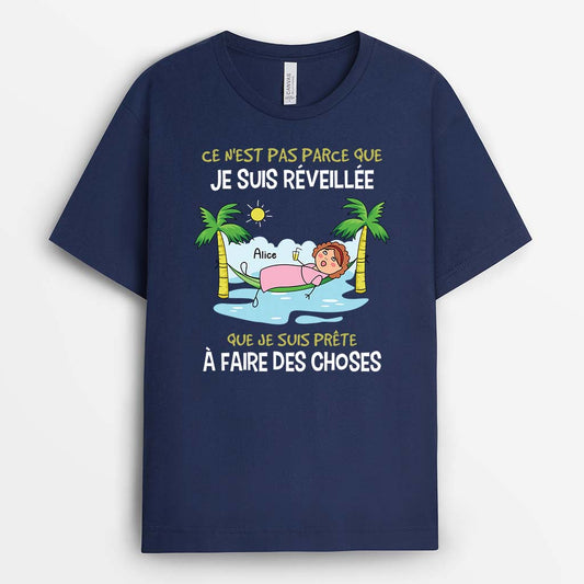 3419AFR2 ce nest pas parce que je suis reveille version homme allonge dans un hamac t shirt humoristique