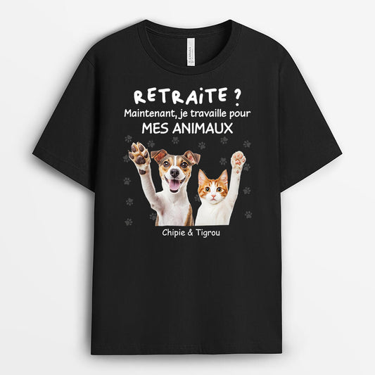 3420AFR1 maintenant je travaille pour mes animaux t shirt personnalise chien et chat