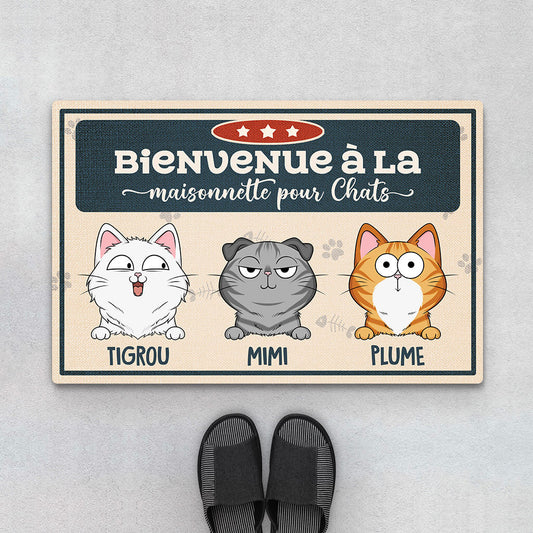 3428DFR1 bienvenue a la maison des chats tapis personnalise avec chat