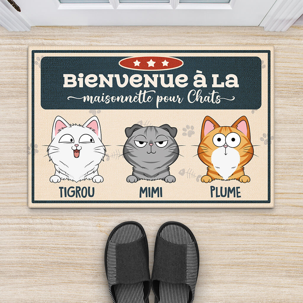 3428DFR2 bienvenue a la maison des chats tapis personnalise avec chat