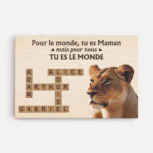 3430CFR1 tu es le monde version mots croises et maman lion toile personnalisee maman