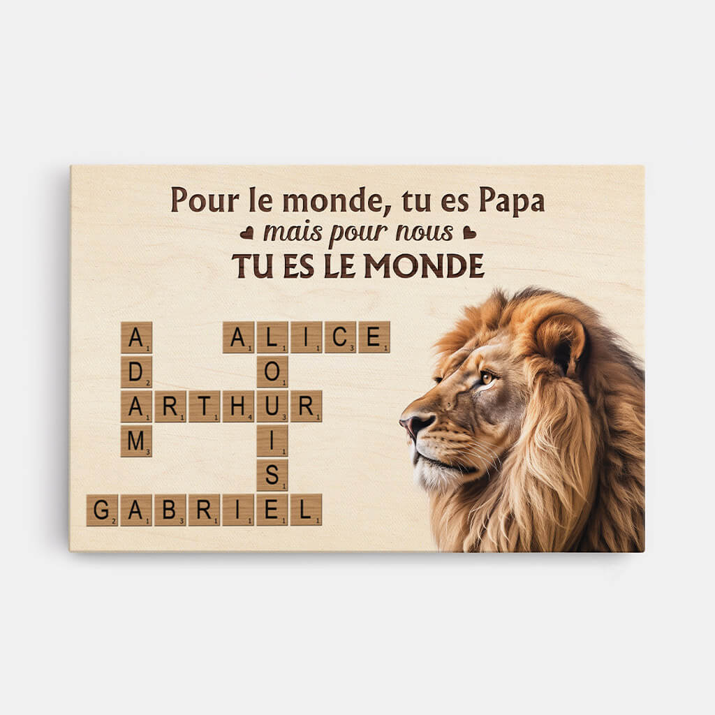 3430CFR1 tu es le monde version mots croises et papa lion toile personnalisee papa