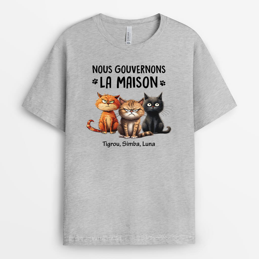 3436AFR2 nous gouvernons la maison vesion chats coquins t shirt personnalise avec chat