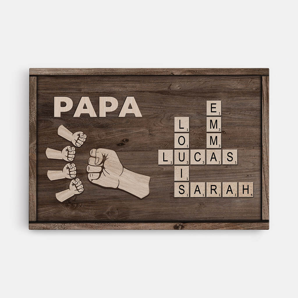 3440CFR1 papa version bosse de poing et mots croises toile personnalisee papa