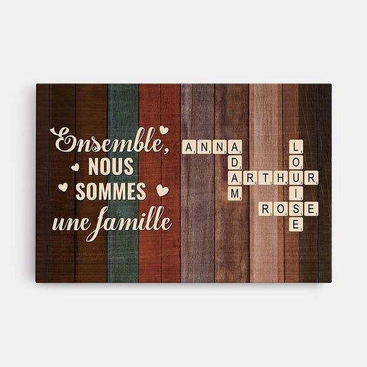 3444CFR1 ensemble nous formons une famille version bois avec mots croises toile personnalisable pour famille