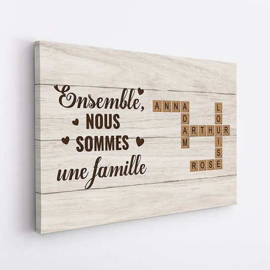 3444CFR2 ensemble nous formons une famille version bois avec mots croises toile personnalisable pour famille