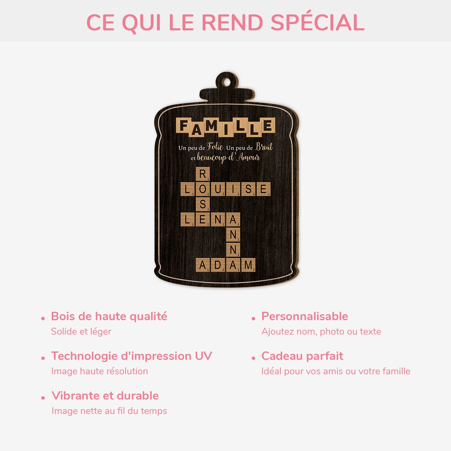 3446OFR4 ornement noel en bois a 1 couche personnalise famille beaucoup damour avec mots croises 3446okv5i