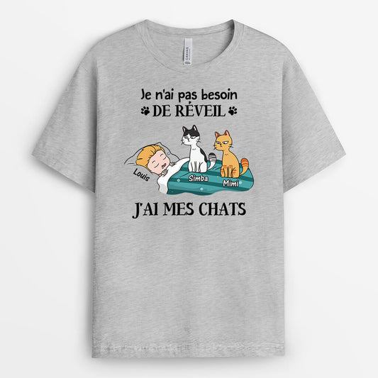 3449AFR2 je nai pas besoin de reveil avec chats serieux tee shirt chat personnalise