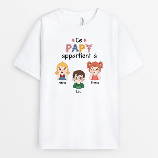 3452AFR1 ce papy appartient aux petits enfants mignons version coloree t shirt personnalise pour papy_2