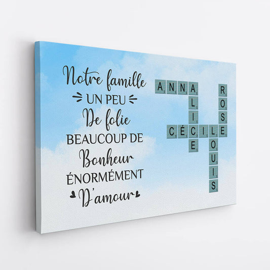 3455CFR2 famille beaucoup damour sur fond de ciel avec mots croises toile famille personnalisable