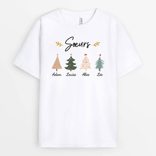 3472AFR1 soeurs avec les sapins de noel t shirt personnalise noel pour soeur