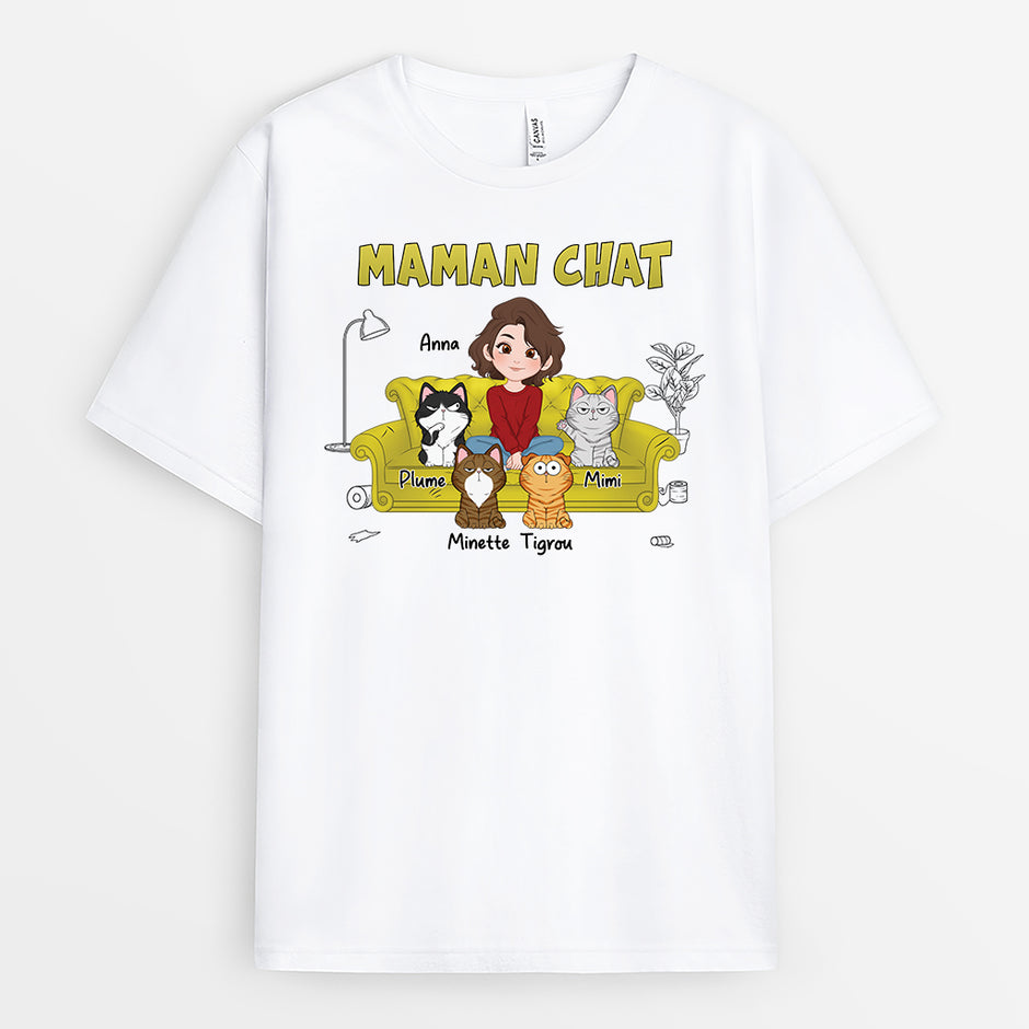 T-shirt Personnalisé "Cette Maman Chat Appartient à…" - 100% Coton, Impression Durable, Cadeau Humoristique Pour Fan De Chats