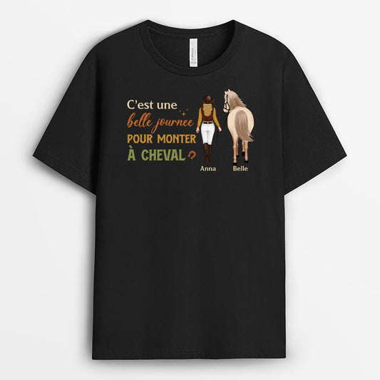 3479AFR1 c_est une belle journee pour monter a cheval t shirt pour femme personnalise humour