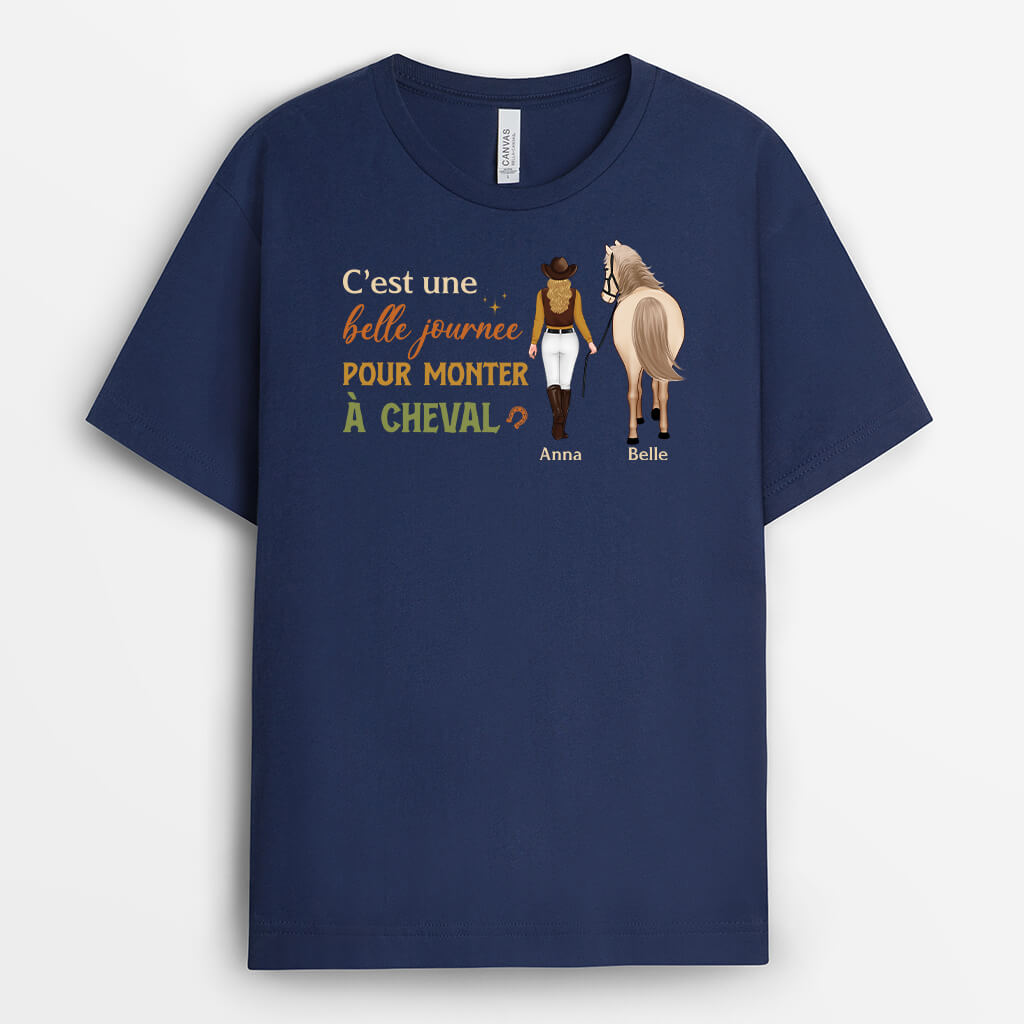 3479AFR2 c_est une belle journee pour monter a cheval t shirt pour femme personnalise humour