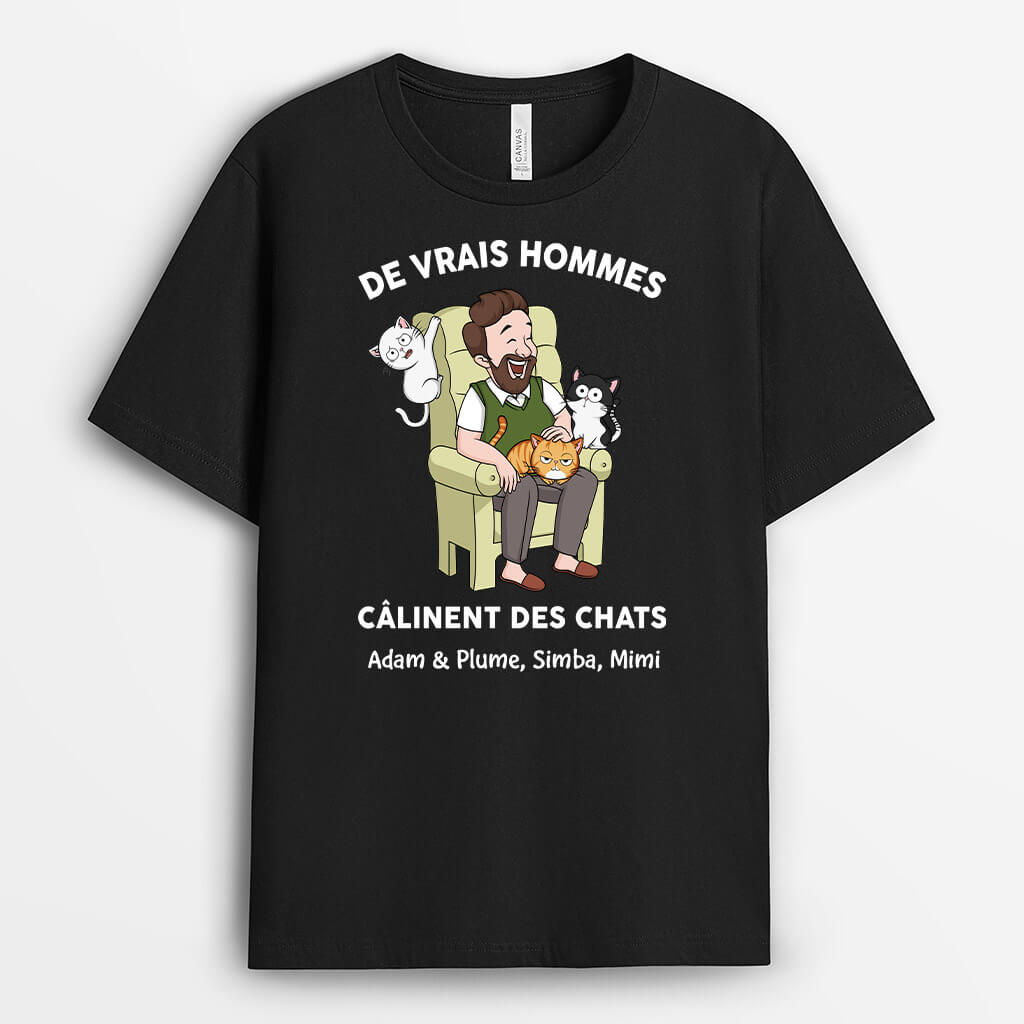 3481AFR1 les vrais hommes calinent des chats mignons t shirt personnalise avec chat