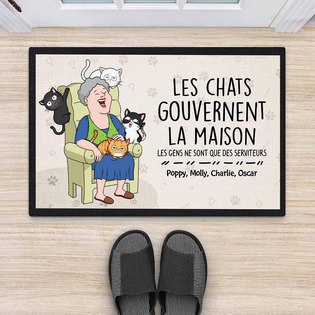 3484DFR2 les chats gouvernent la maison paillasson chat personnalise