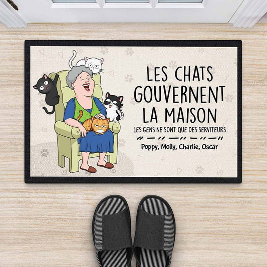 3484DFR2 les chats gouvernent la maison paillasson chat personnalise