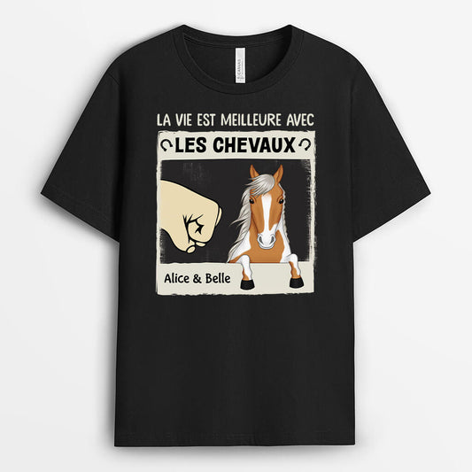 3487AFR1 la vie est meilleure avec les chevaux tee shirt femme personnalise