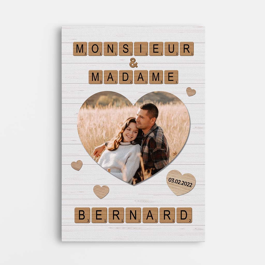 3494CFR1 monsieur et madame avec photo et mots croises toile personnalisable pour couple