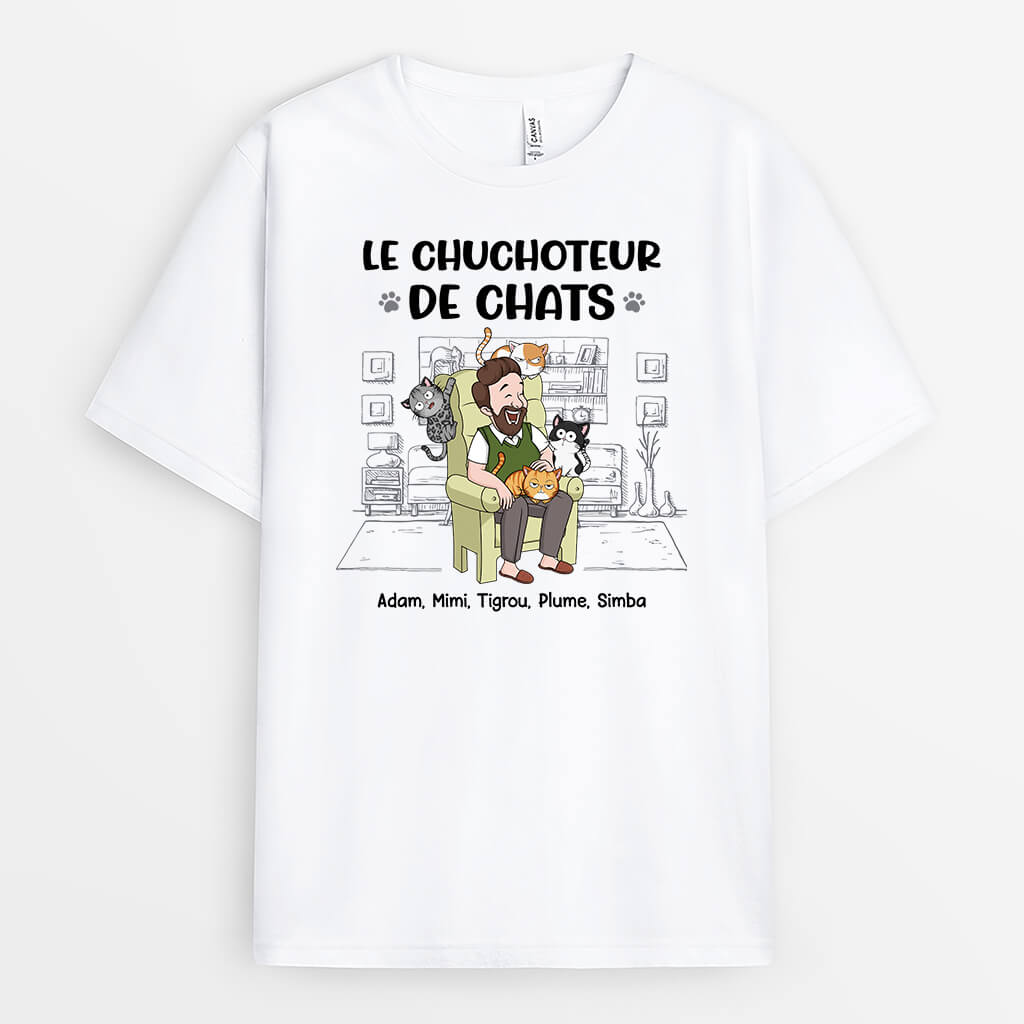 3502AFR1 le chuchoteur de chats tee shirt avec des chats