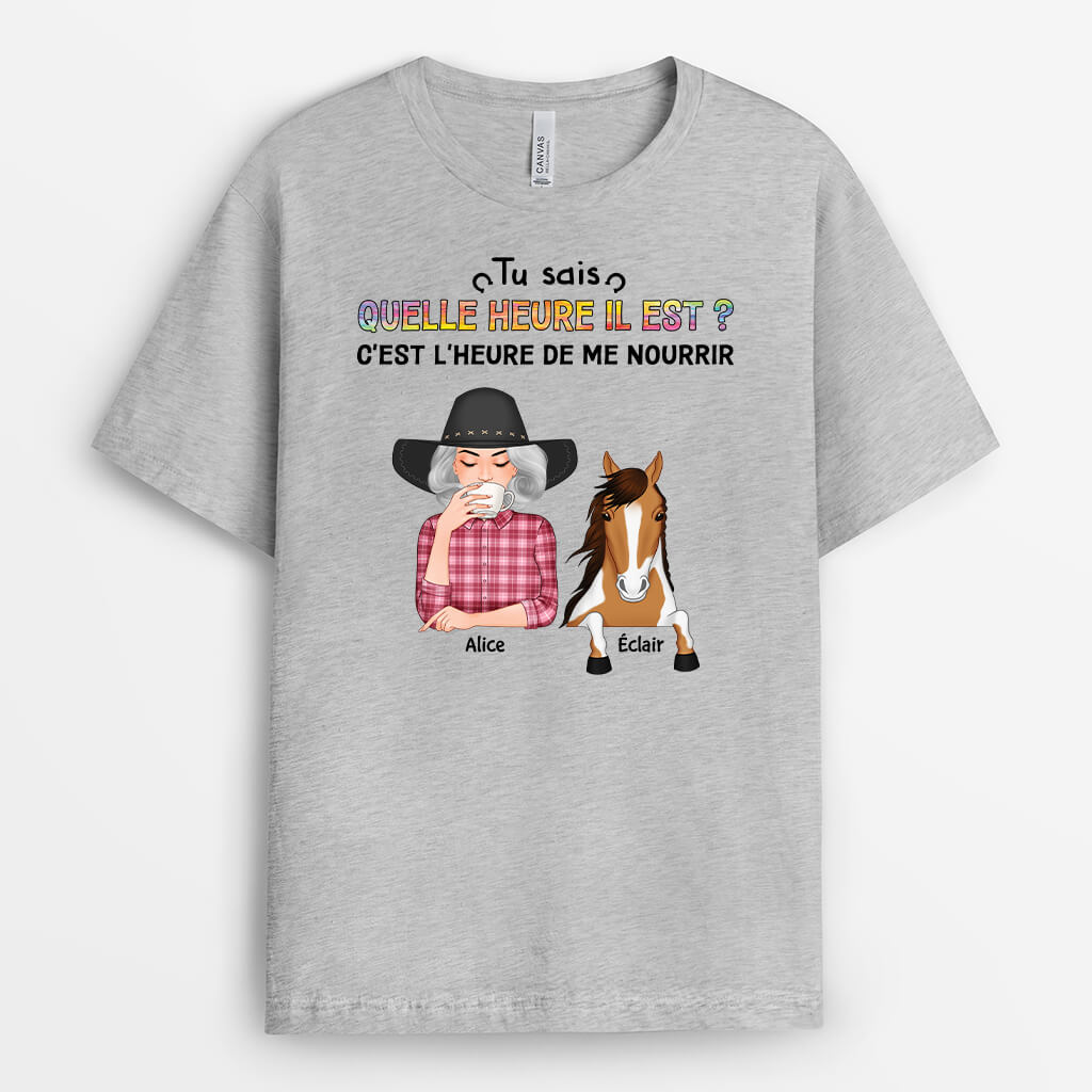 3507AFR2 cest lheure de nourrir les chevaux t shirt femme personnalise