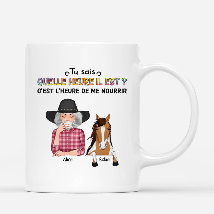 3507MFR2 cest lheure de nourrir les chevaux mug femme personnalise