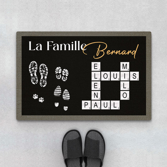 3514DFR1 la famille avec empreintes et mots croises paillasson famille personnalise