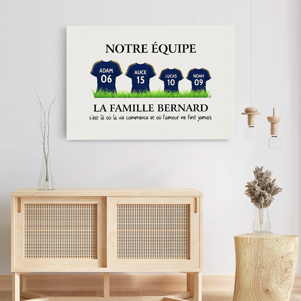 3528CFR3 notre equipe de football toile personnalisee famille