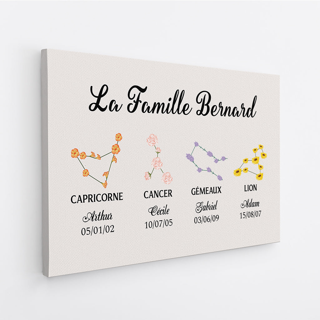 Tableau De Fleurs Famille Personnalisé – Version Zodiaque - Cadeau Plus