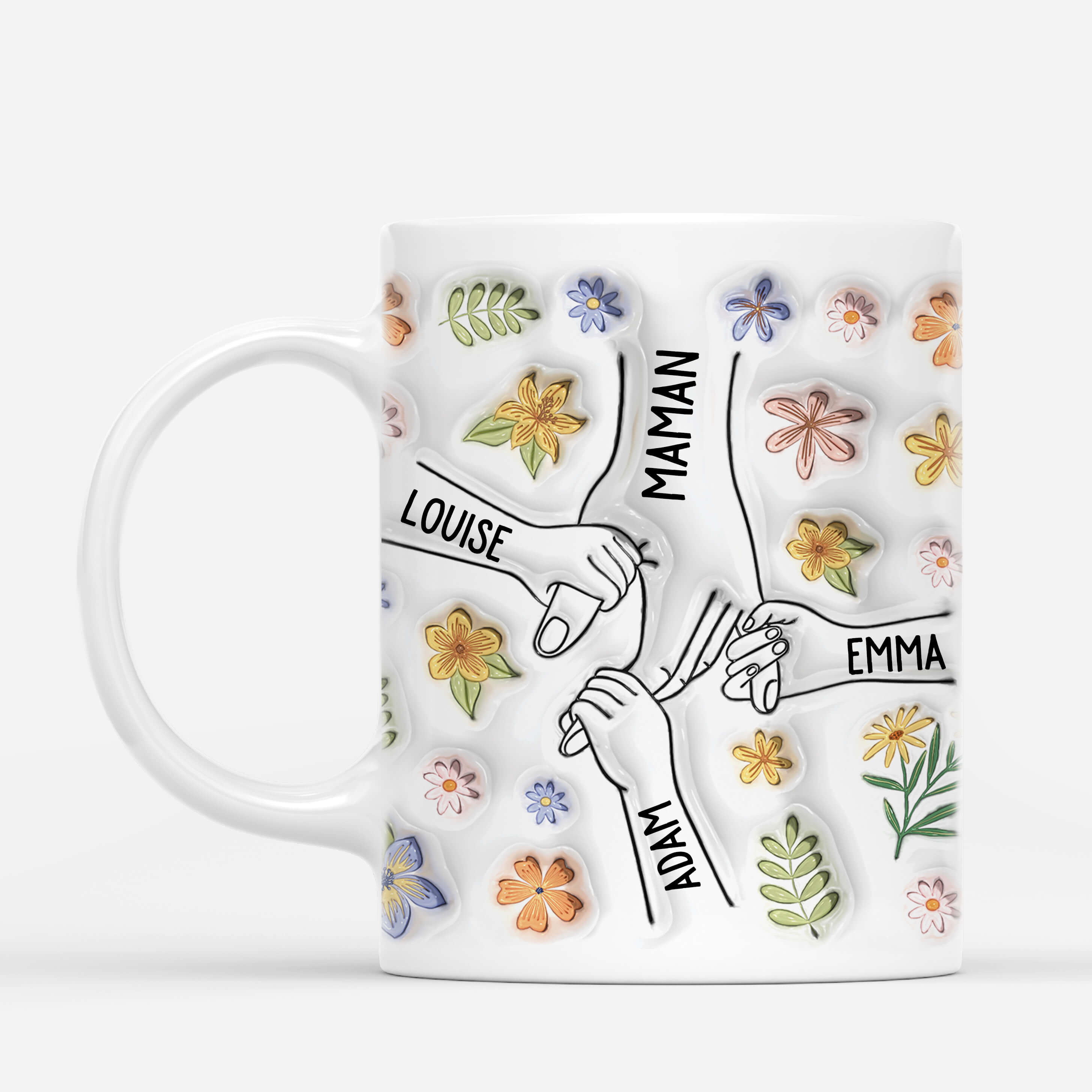 3534MFR3 les petits enfants tenant la main de mamie avec fleurs mug personnalise mamie