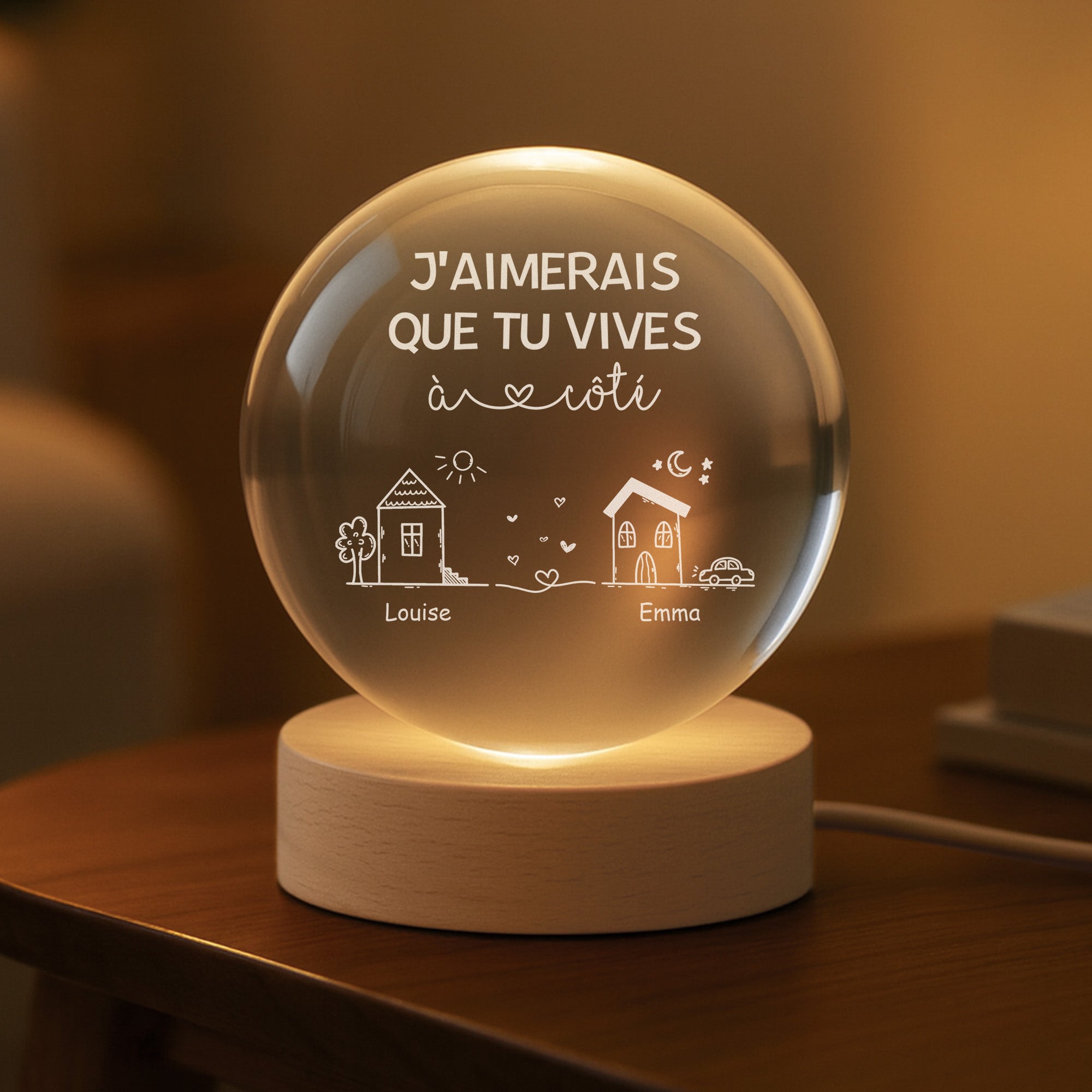 3535LFR2 veilleuse boule de cristal personnalisee pour amis vivre a cote 3535l6l5f