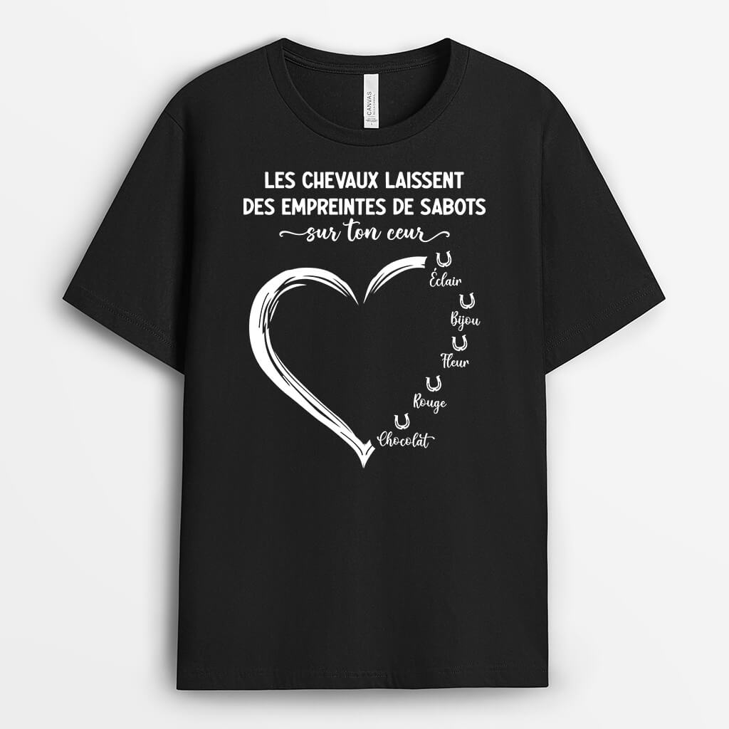 3538AFR1 les chevaux laissent des empreintes de sabots sur ton coeur t shirt personnalise cheval