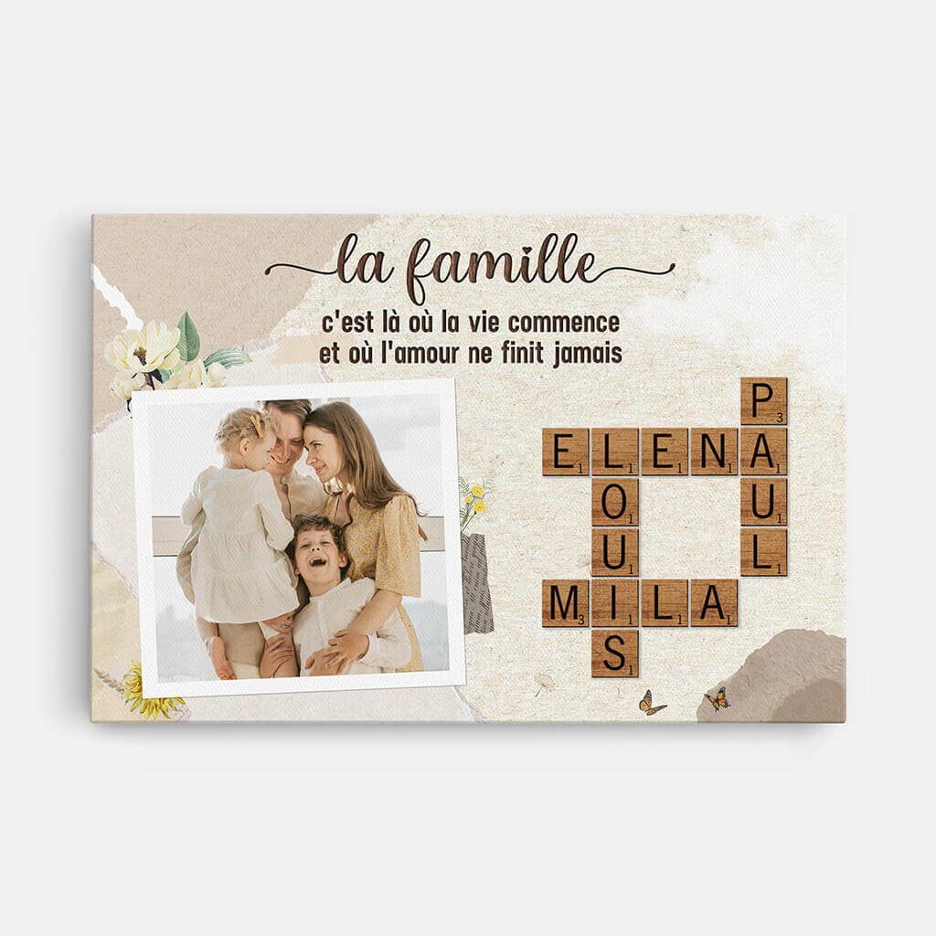 3547CFR1 la famille cest lamour avec photo et mots croises toile personnalisable pour famille