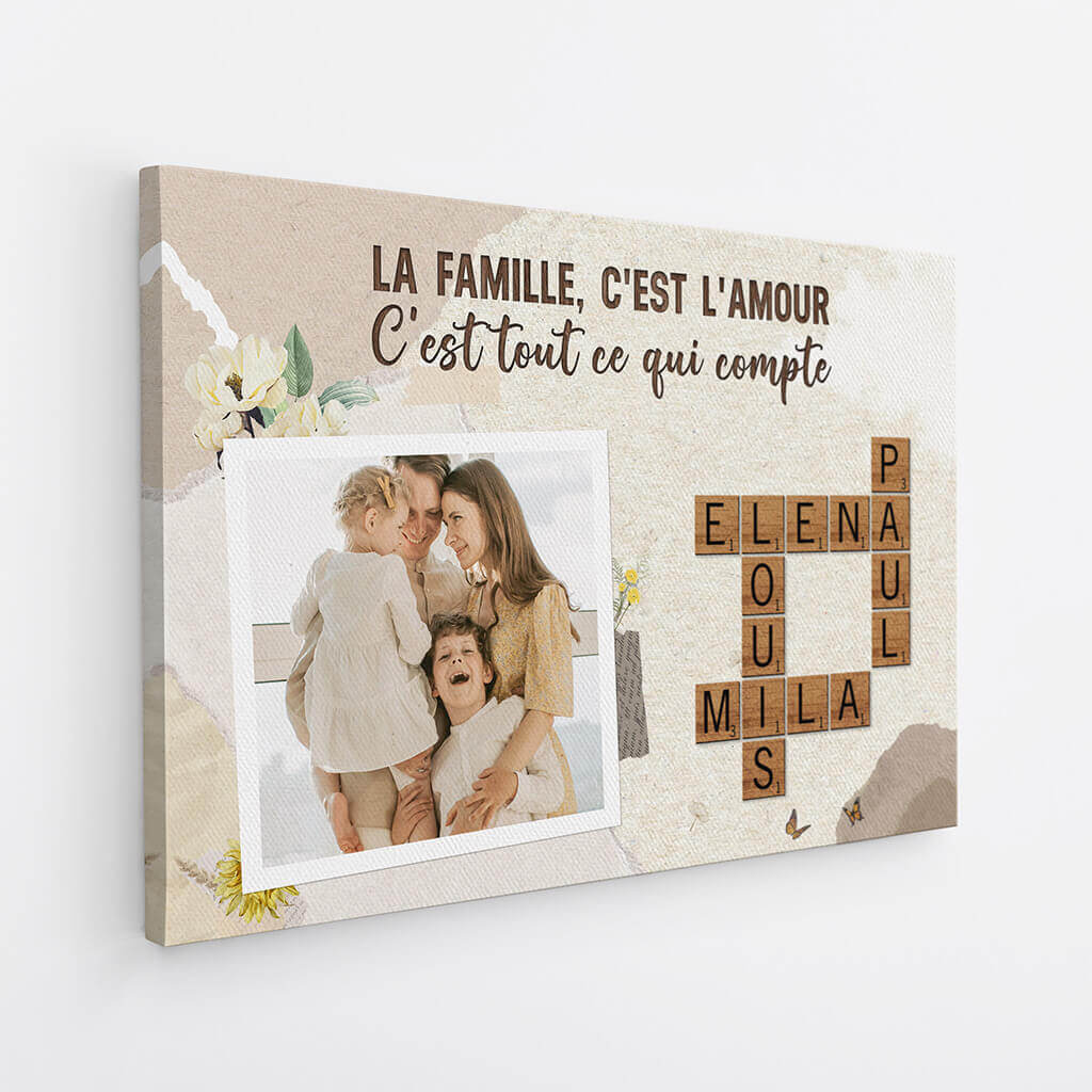 3547CFR2 la famille cest lamour avec photo et mots croises toile personnalisable pour famille