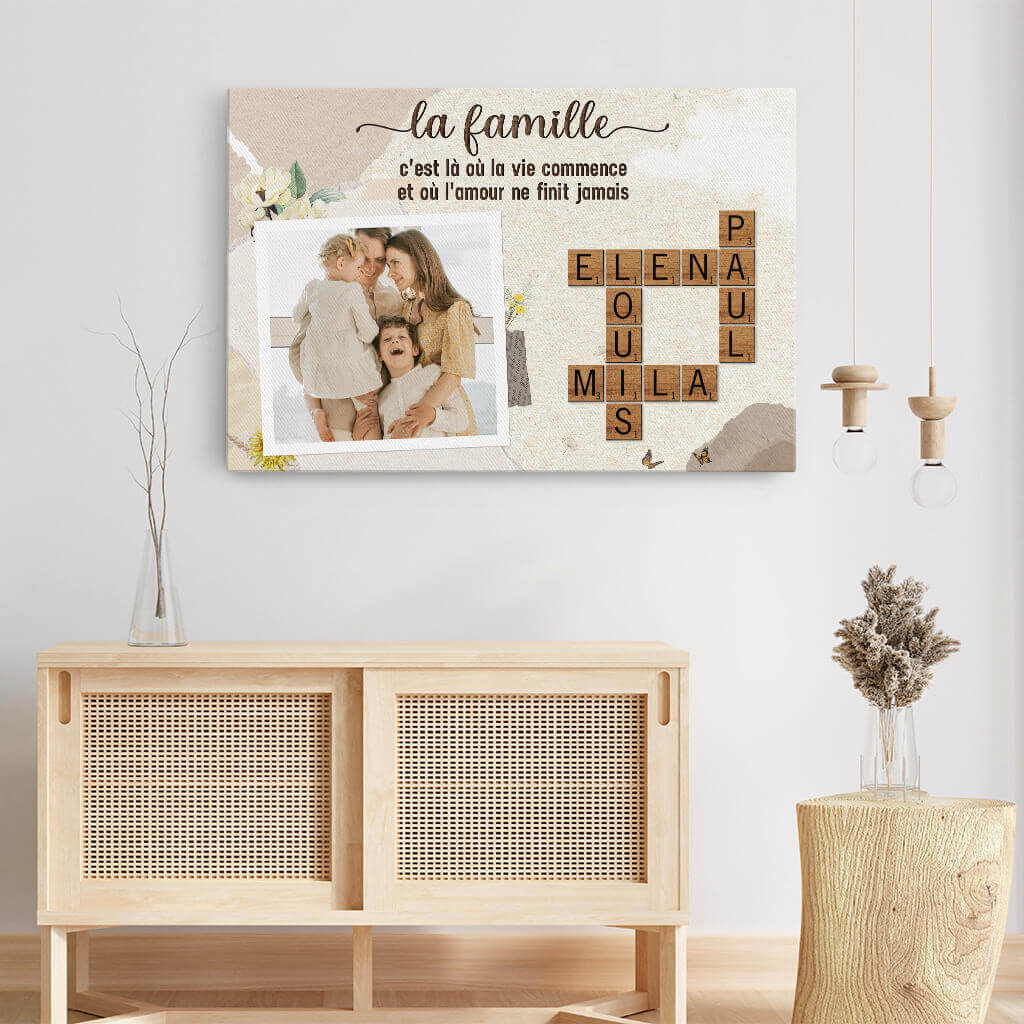 3547CFR3 la famille cest lamour avec photo et mots croises toile personnalisable pour famille